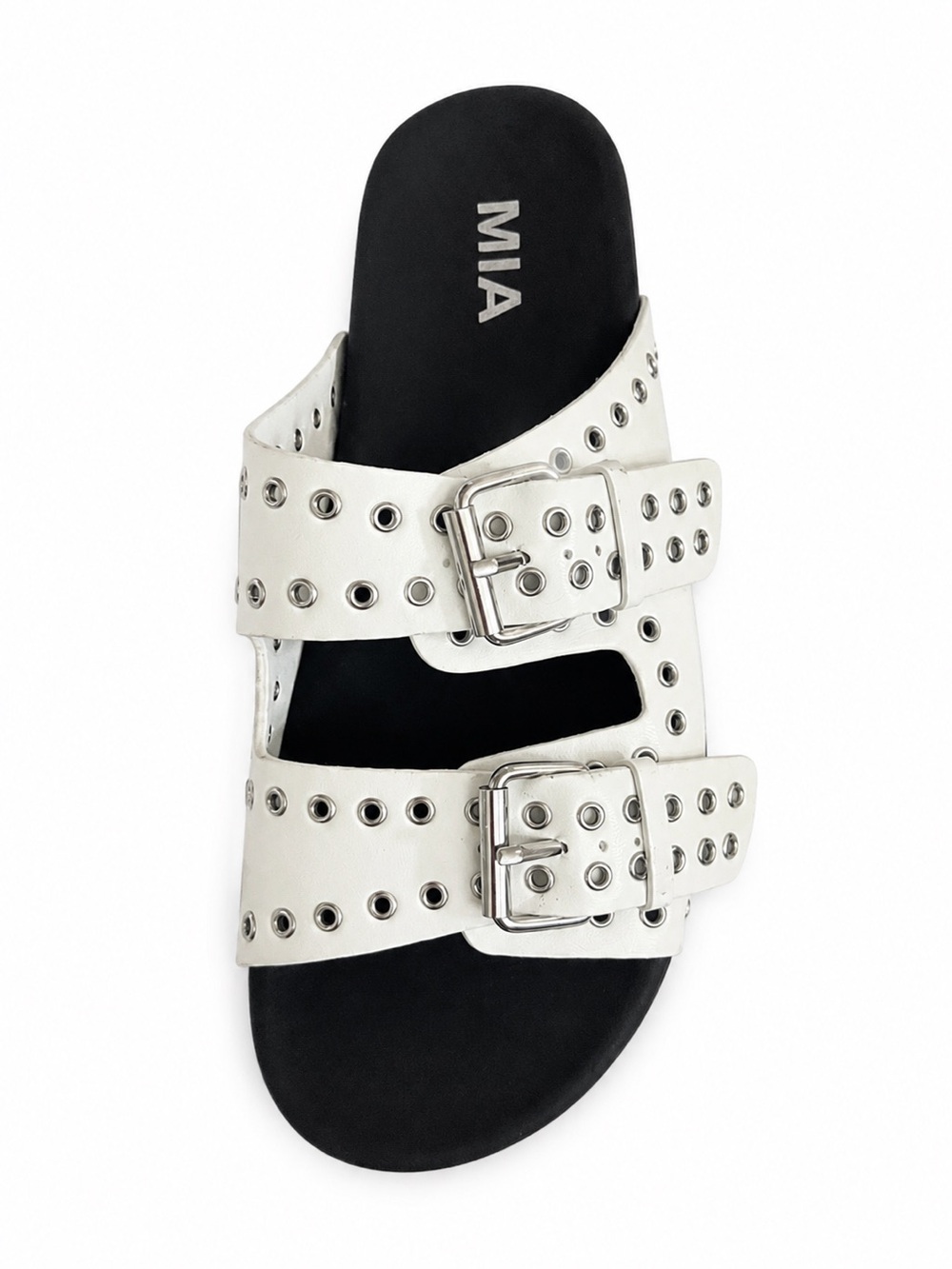 MIA Brooklynn White Double Buckle Grommet Slide Sandal NWT